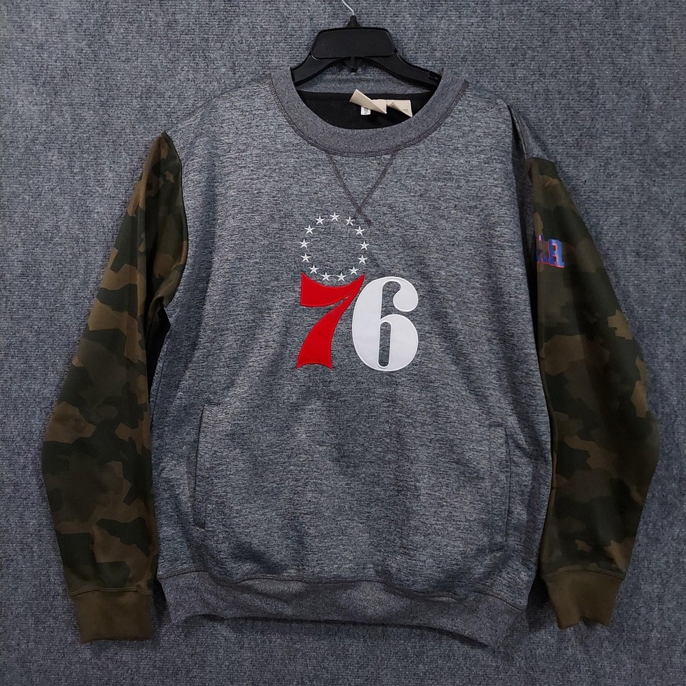 Philadelphia 76ers Sweater Mens Large Gray NBA Basketball Pullover Crewneck Camo